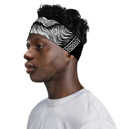 Black And White Viking God Odin Print Sports Headband