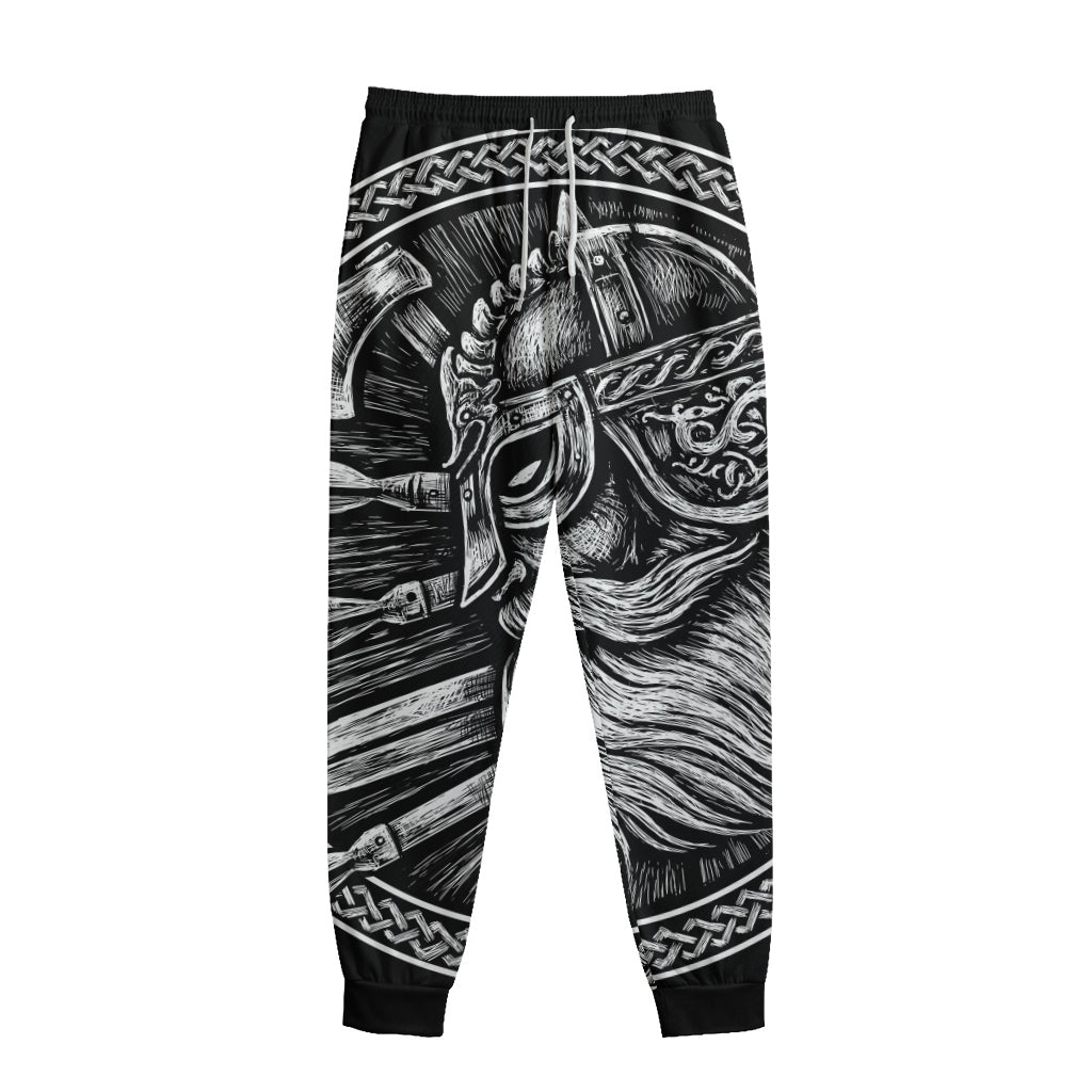 Black And White Viking God Odin Print Sweatpants