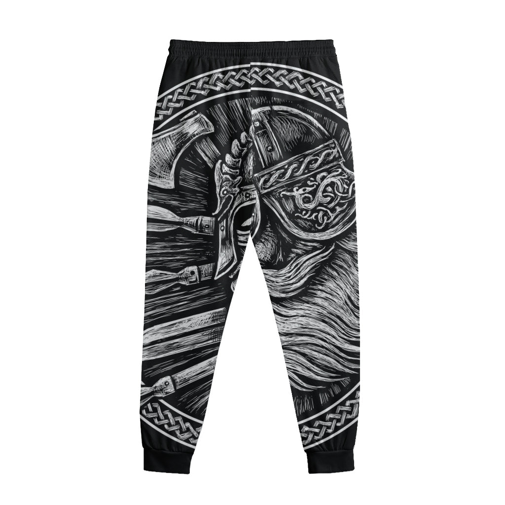 Black And White Viking God Odin Print Sweatpants