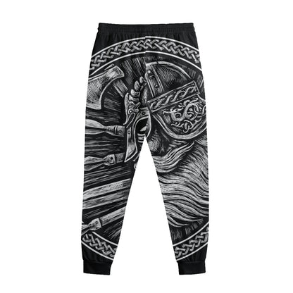 Black And White Viking God Odin Print Sweatpants