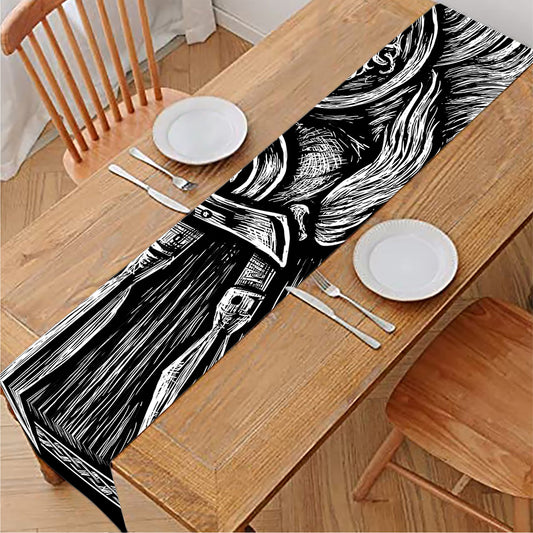 Black And White Viking God Odin Print Table Runner