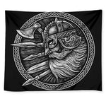 Black And White Viking God Odin Print Tapestry