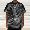Black And White Viking God Odin Print Textured Short Sleeve Shirt