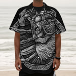 Black And White Viking God Odin Print Textured Short Sleeve Shirt