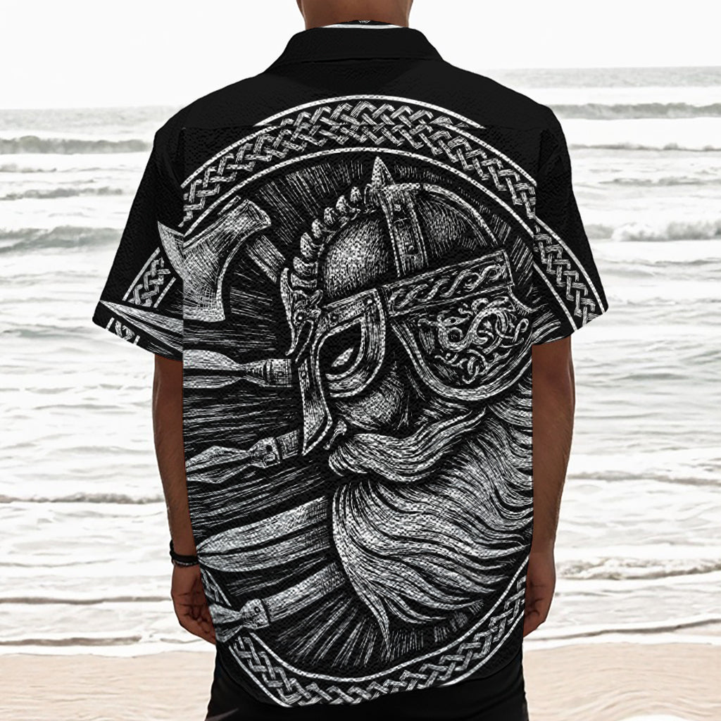 Black And White Viking God Odin Print Textured Short Sleeve Shirt