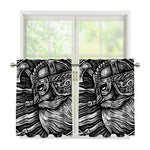 Black And White Viking God Odin Print Tier Curtains