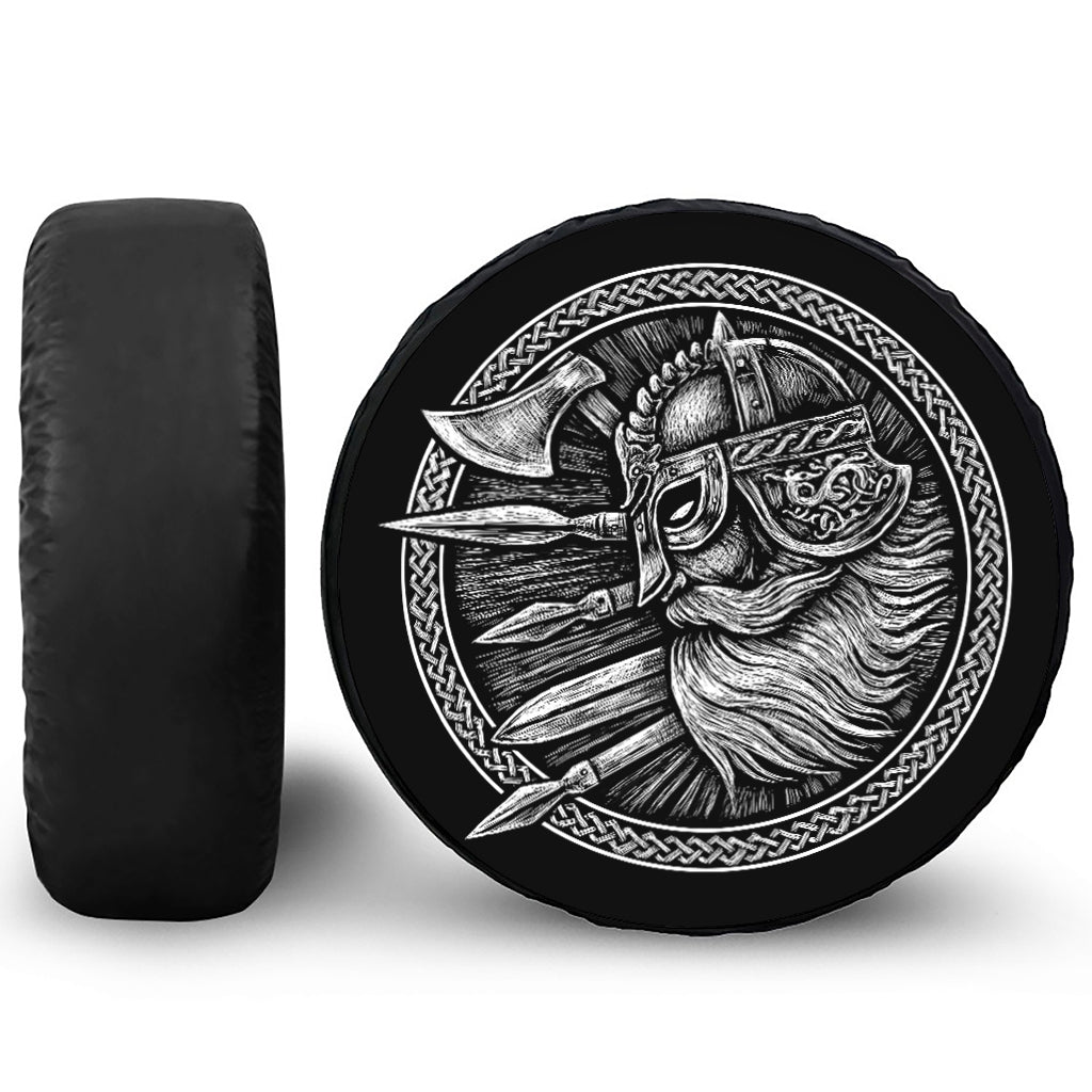 Black And White Viking God Odin Print Tire Cover