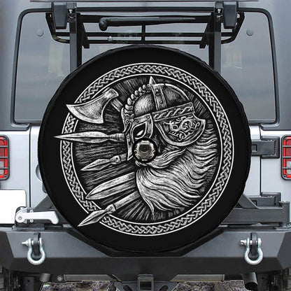 Black And White Viking God Odin Print Tire Cover With Camera Hole