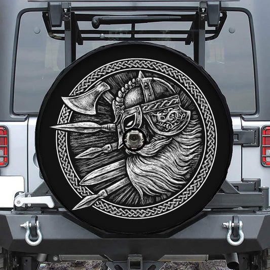 Black And White Viking God Odin Print Tire Cover With Camera Hole