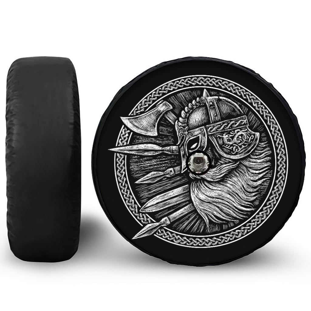 Black And White Viking God Odin Print Tire Cover With Camera Hole