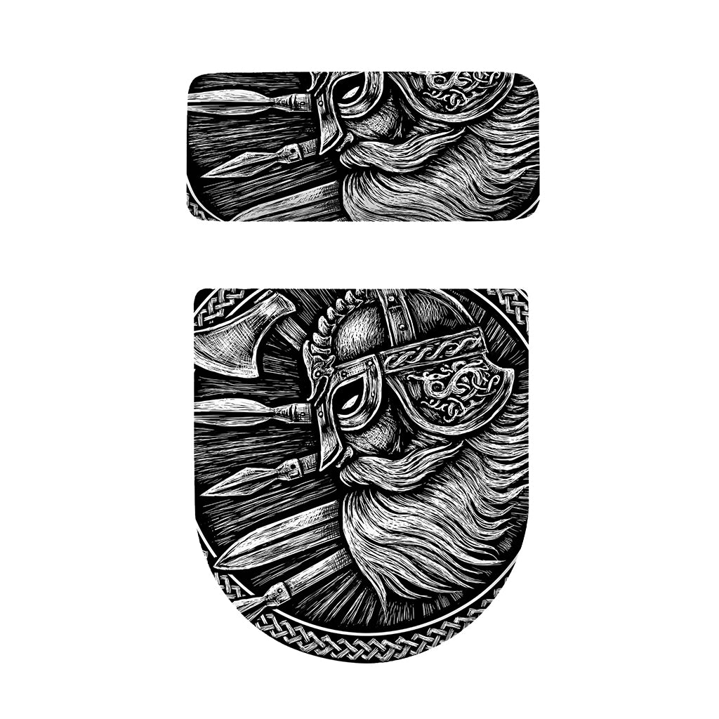 Black And White Viking God Odin Print Toilet Lid And Tank Cover Set