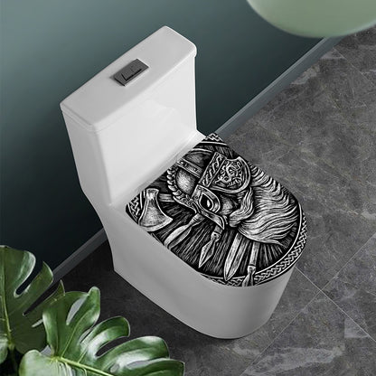Black And White Viking God Odin Print Toilet Lid Cover