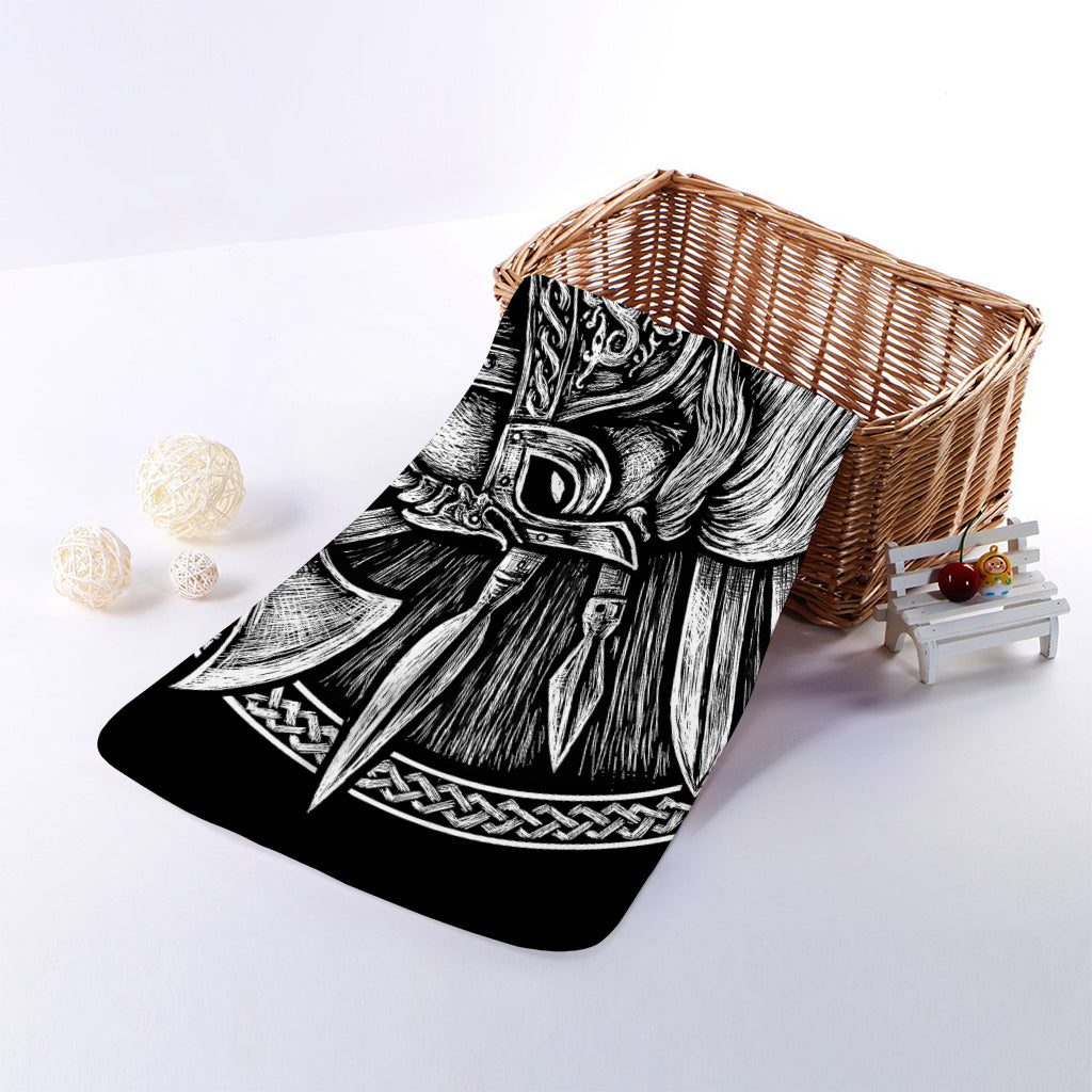 Black And White Viking God Odin Print Towel