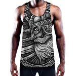 Black And White Viking God Odin Print Training Tank Top