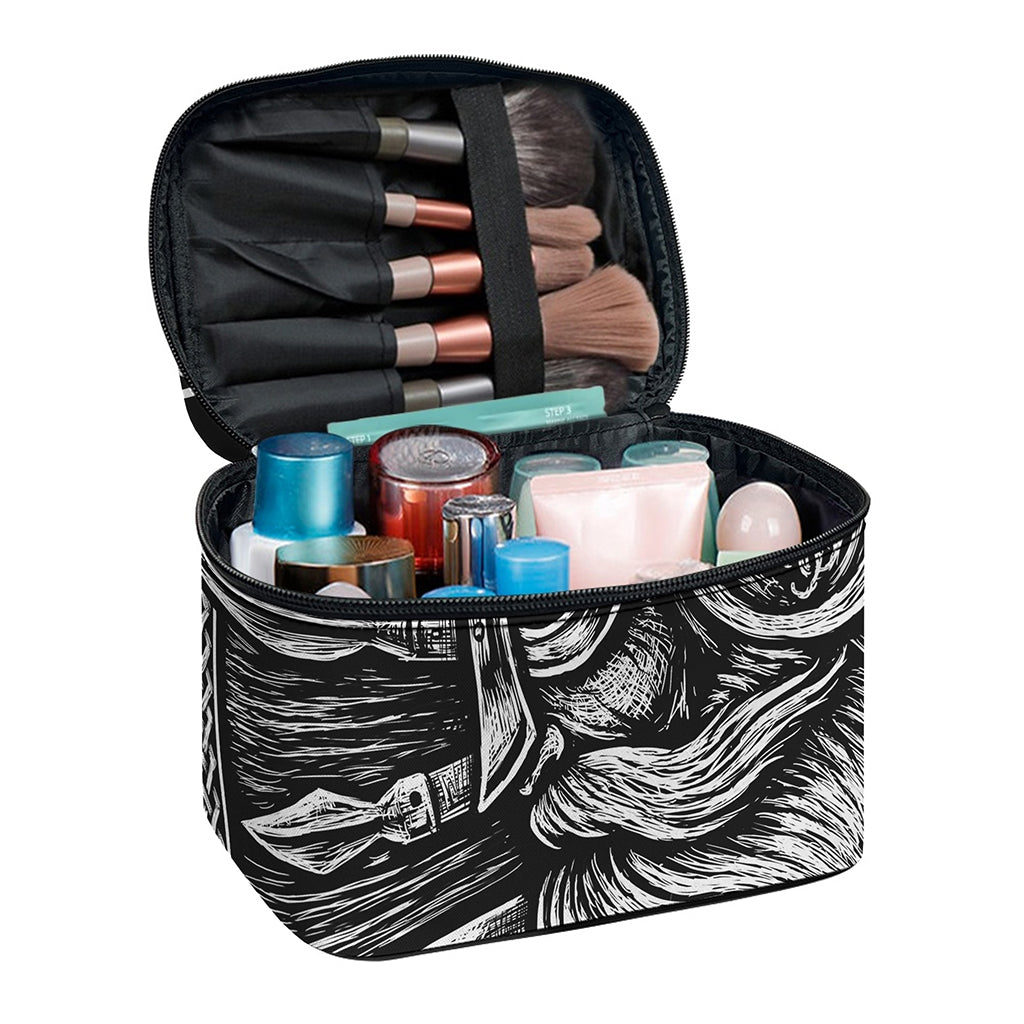 Black And White Viking God Odin Print Travel Makeup Bag