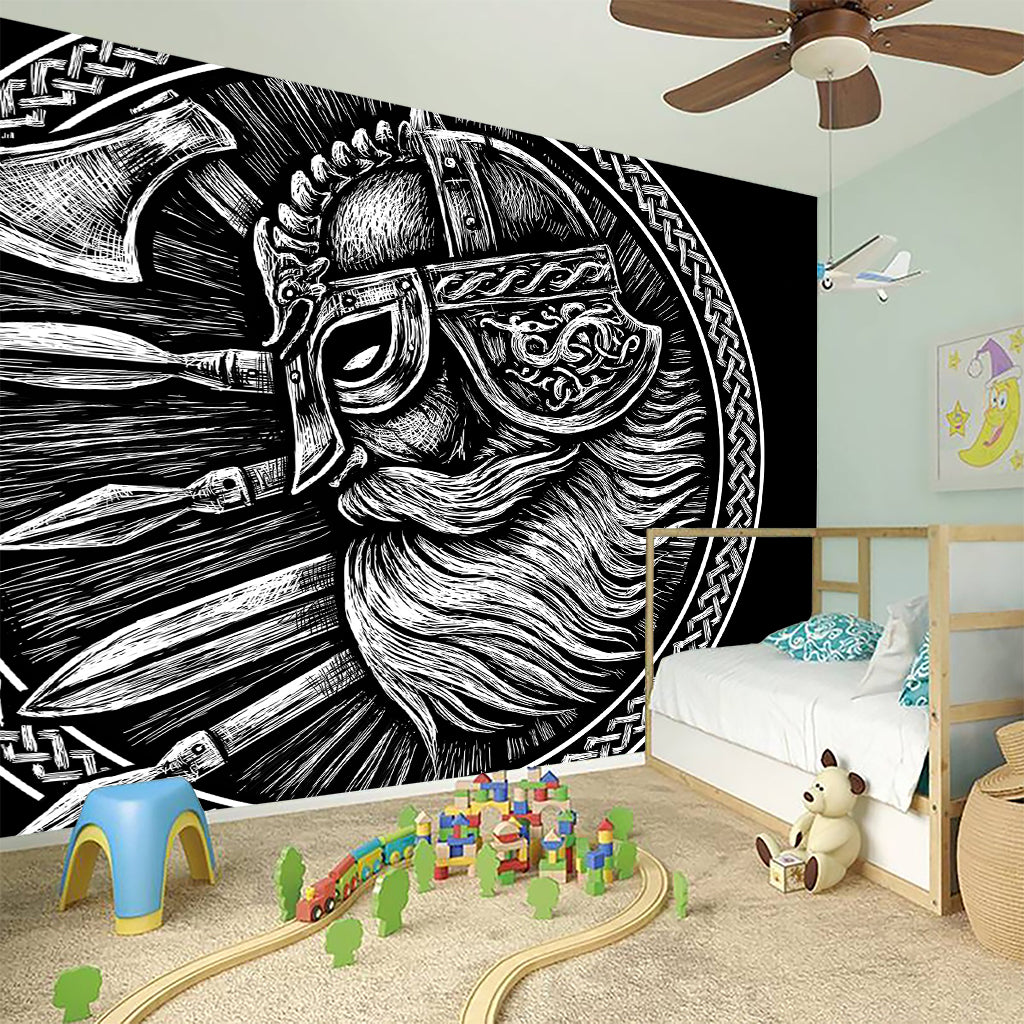 Black And White Viking God Odin Print Wall Sticker