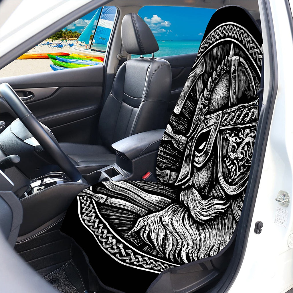 Black And White Viking God Odin Print Waterproof Car Seat Cover
