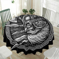 Black And White Viking God Odin Print Waterproof Round Tablecloth