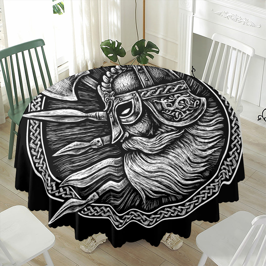Black And White Viking God Odin Print Waterproof Round Tablecloth