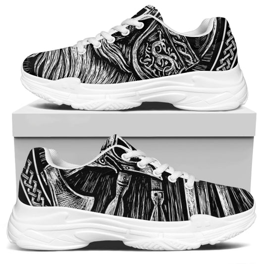 Black And White Viking God Odin Print White Chunky Shoes