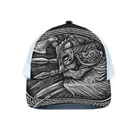 Black And White Viking God Odin Print White Mesh Trucker Cap