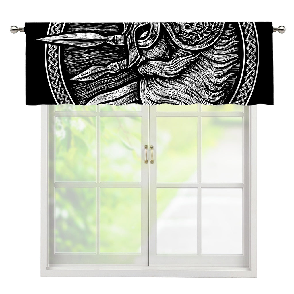 Black And White Viking God Odin Print Window Valance