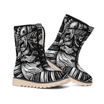 Black And White Viking God Odin Print Winter Boots