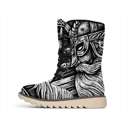 Black And White Viking God Odin Print Winter Boots