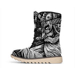 Black And White Viking God Odin Print Winter Boots