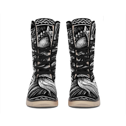 Black And White Viking God Odin Print Winter Boots