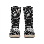 Black And White Viking God Odin Print Winter Boots