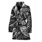Black And White Viking God Odin Print Women's Bathrobe