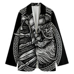 Black And White Viking God Odin Print Women's Blazer