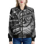Black And White Viking God Odin Print Women's Bomber Jacket