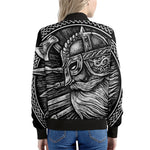 Black And White Viking God Odin Print Women's Bomber Jacket