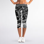 Black And White Viking God Odin Print Women's Capri Leggings