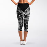 Black And White Viking God Odin Print Women's Capri Leggings