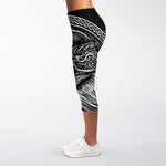 Black And White Viking God Odin Print Women's Capri Leggings