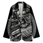 Black And White Viking God Odin Print Women's Cotton Blazer