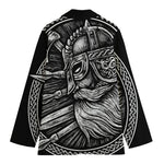 Black And White Viking God Odin Print Women's Cotton Blazer