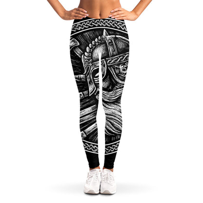 Black And White Viking God Odin Print Women's Leggings