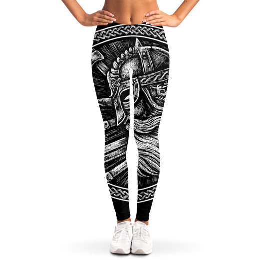 Black And White Viking God Odin Print Women's Leggings
