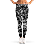 Black And White Viking God Odin Print Women's Leggings