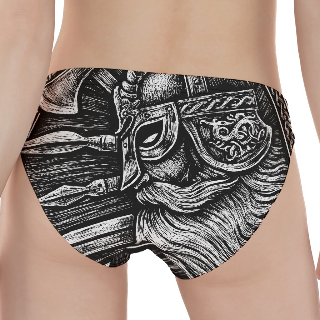 Black And White Viking God Odin Print Women's Panties