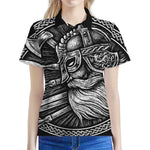 Black And White Viking God Odin Print Women's Polo Shirt