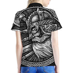 Black And White Viking God Odin Print Women's Polo Shirt