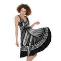Black And White Viking God Odin Print Sleeveless Knee Length Dress