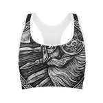 Black And White Viking God Odin Print Women's Sports Bra