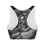Black And White Viking God Odin Print Women's Sports Bra