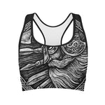 Black And White Viking God Odin Print Women's Sports Bra